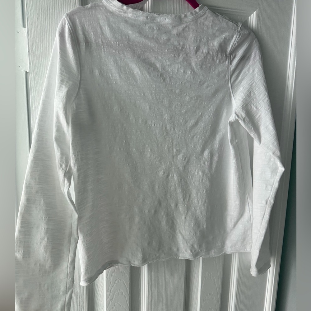 Lisa Tod the XO tee White Long-Sleeve Split neck 100% cotton Top in size Small - Picture 8 of 10